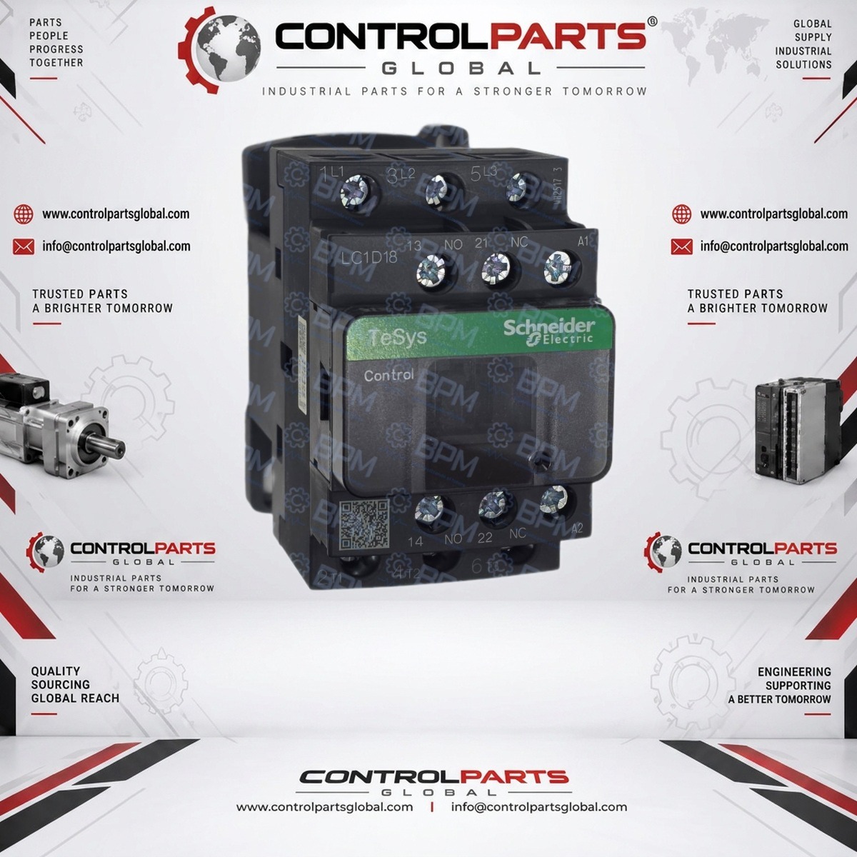 Schneider Electric LC1D18F7C — Contactor, TeSys Deca, 3P (3 NO), AC-3/AC-3e, 0 to 440V, 18A, 110VAC 50/60Hz coil, Screw terminal, Electrical Control