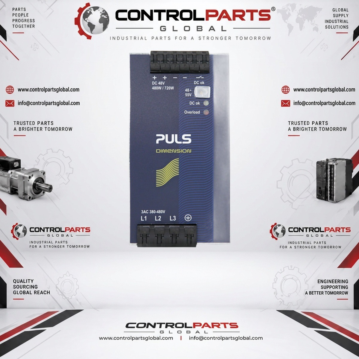PULS QT20.481 — 480W, 48V, 10A 3-phase DIN rail power supply, Power Supplies