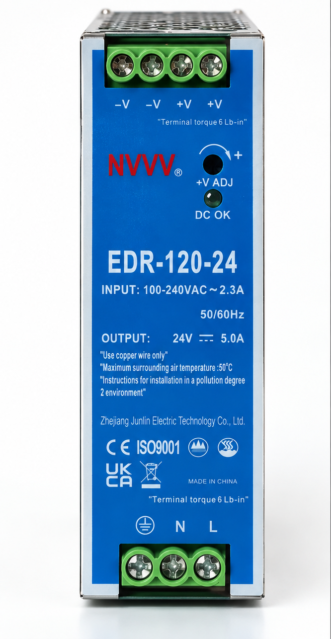 NVVV EDR-120-24 — NVVV EDR-120-24 DIN Rail Power Supply 24VDC 5A 120W, Power Supplies — ControlParts Global