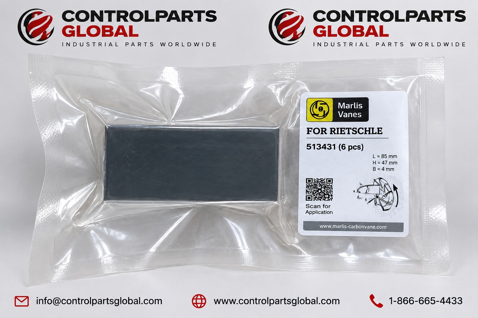 Marlis Vanes 513431 — Marlis Vanes 513431 Carbon Vane Set – 6 pcs – For Rietschle, Carbon Vane Kits — ControlParts Global