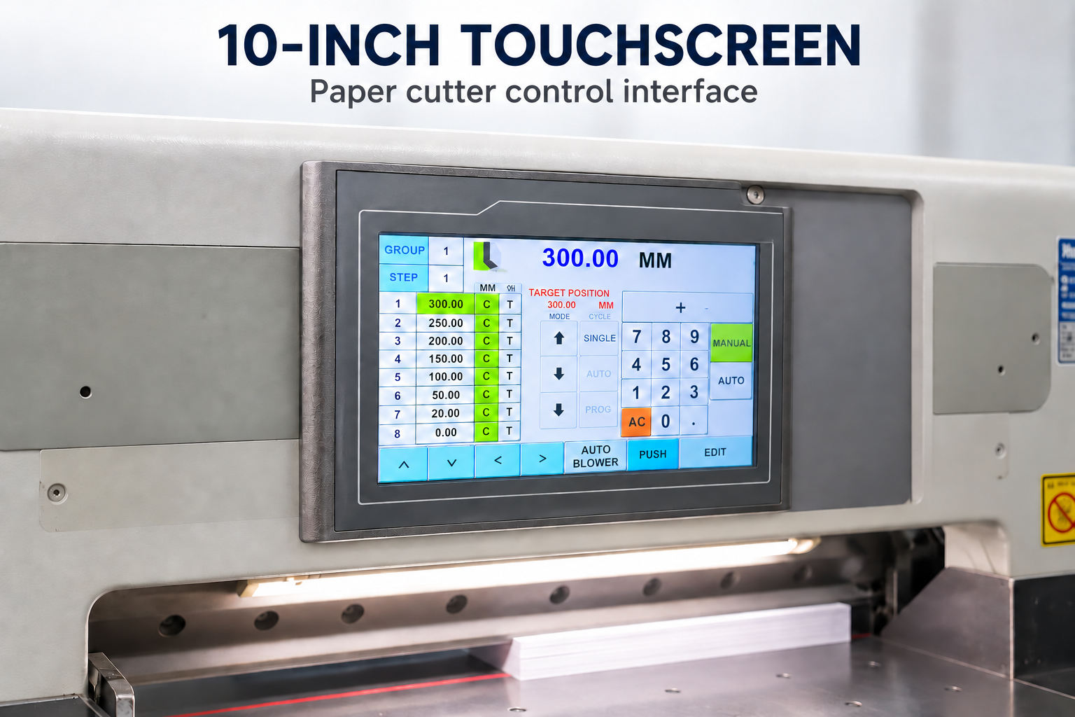 10-inch touchscreen control interface, no supplier logo