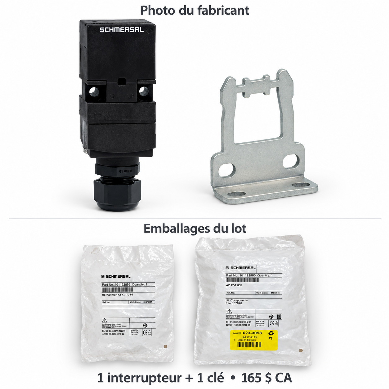 Schmersal AZ 17-11ZK + AZ 17/170-B5 — Schmersal AZ 17-11ZK Safety Switch with AZ 17/170-B5 Actuator – Complete Set, Automation